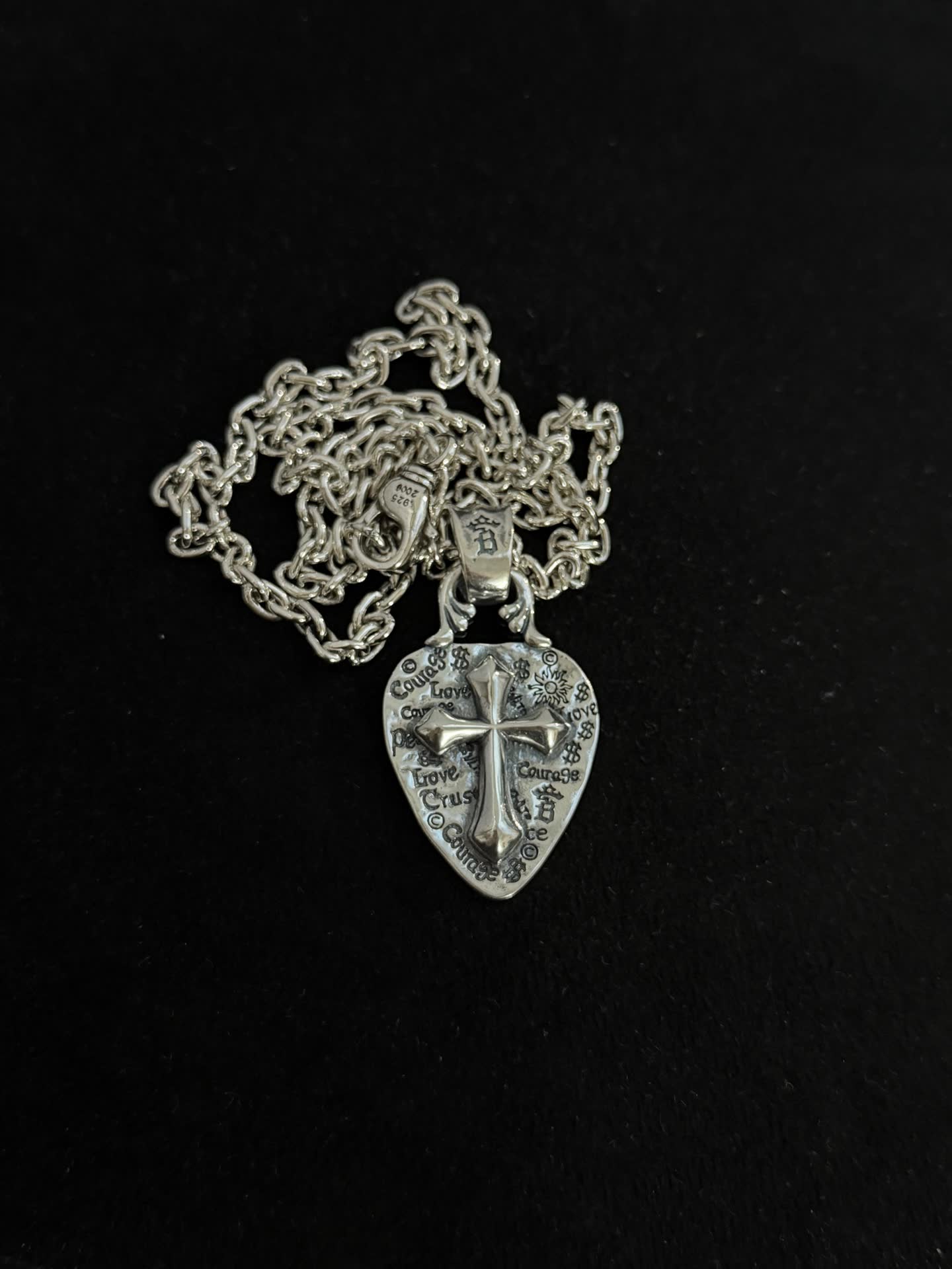 Chrome Hearts Silver Cross Heart Pendant Necklace